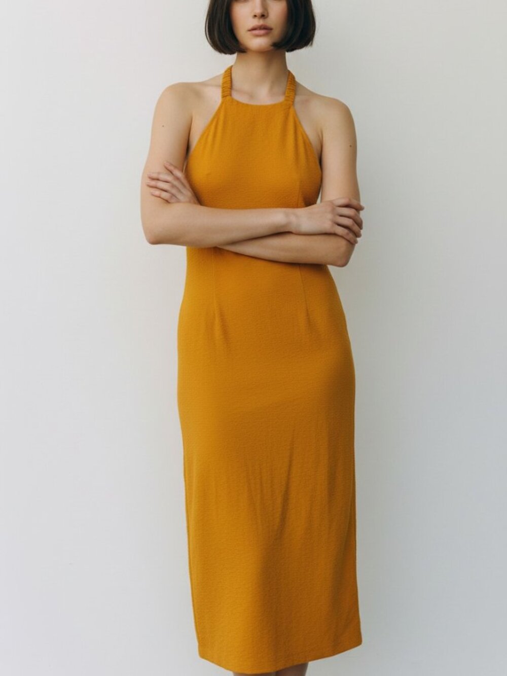 525 midi tank dress Small orange bodycon stretch
